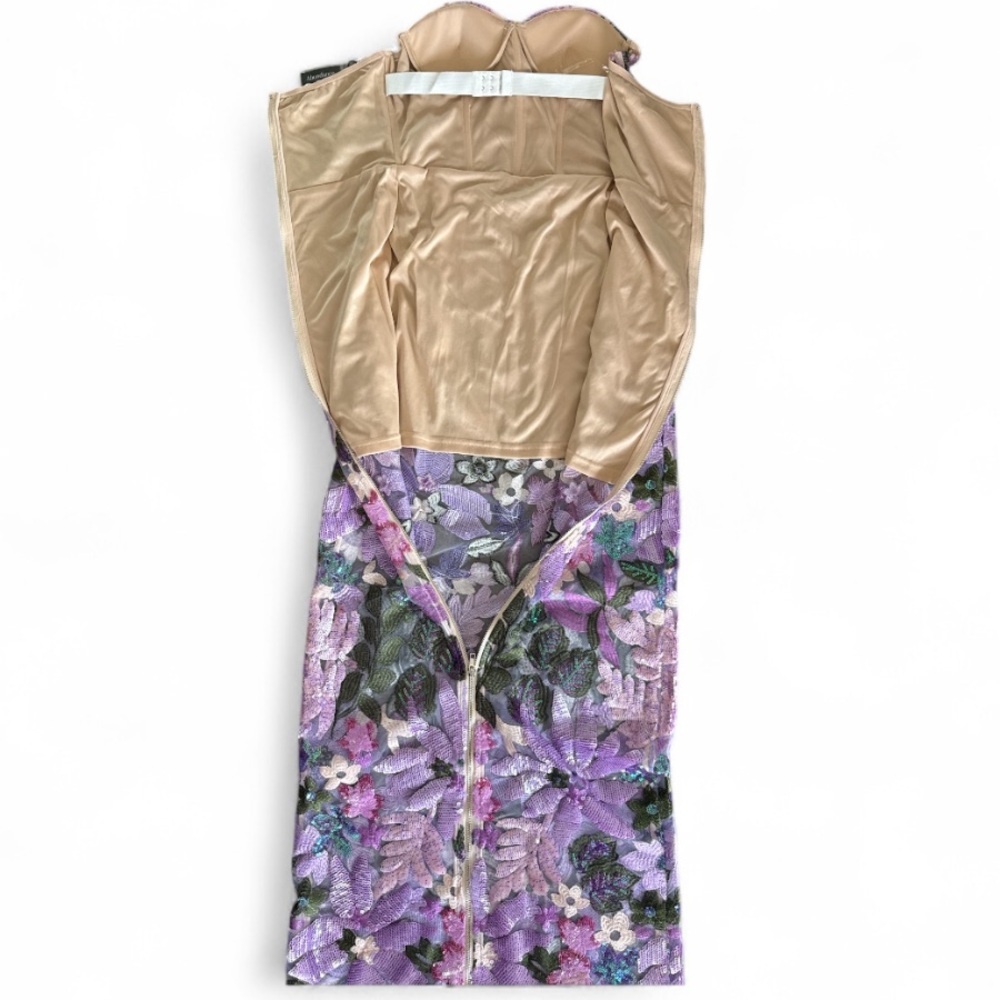 Bella Barnett Eugenia Flowers Sequins Strapless Mesh Dress Purple Size Small NWT - Picture 12 of 14